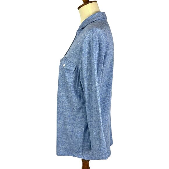 J. McLaughlin Blue Linen Blend 3/4 Sleeve V-Neck Button Top Women’s Large - Picture 2 of 9